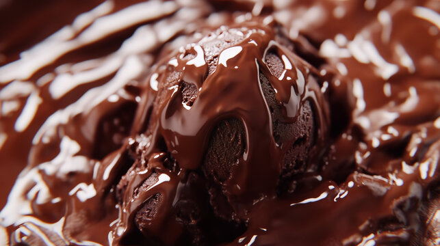 Close-up of rich chocolate dessert.