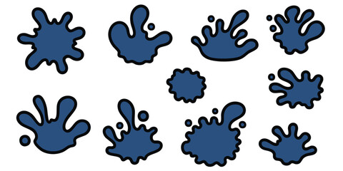 Fototapeta premium A collection of various blue ink splatters on a white surface.