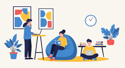 Fototapeta premium People working and studying in a modern coworking space.