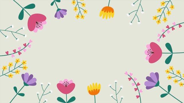 Colorful hand drawn floral frame background with copy space for spring and Mother's Day.