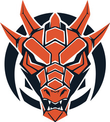 Fototapeta premium Fierce Orange Dragon Head Logo Design, A Symbol of Power and Strength with Tribal Accents