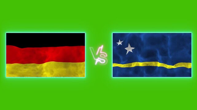 4K Germany vs Cura&ccedil;ao Flags Waving for 2026 World Football Tournament. World Football 2026 Matchup: Germany vs Cura&ccedil;ao Flag Wave Loop.