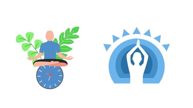 Man Practicing Mindfulness Meditation With Nature. Meditation Icon concept. Full length Icon animation illustration. High quality&nbsp;4k&nbsp;footage