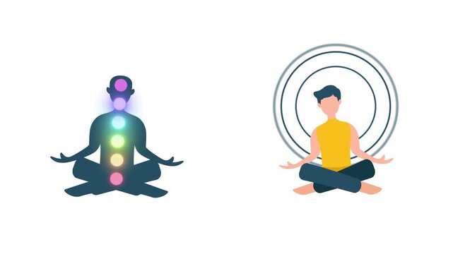 Man Practicing Chakra Meditation Energy Balance. Meditation Icon concept. Full length Icon animation illustration. High quality&nbsp;4k&nbsp;footage