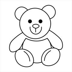 Obraz premium Simple black and white line art drawing of a cute sitting teddy bear with a happy expression.