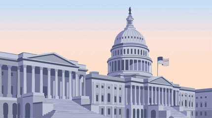Obraz premium United States Capitol Building and American Flag Minimalist Illustration