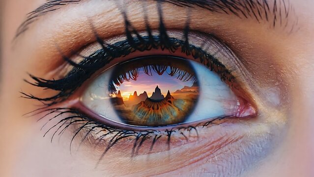 Reflective Eye: A Glimpse of Temples and Sunset, Capturing the Essence of Travel and Spirituality.