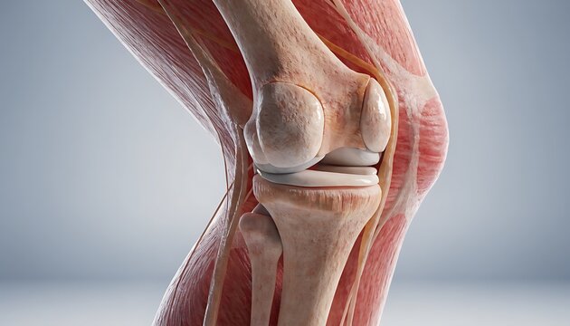 Detailed Human Knee Anatomy Close-Up: Femur, Tibia, Fibula, and Ligaments