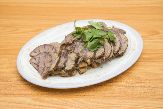 soy braised beef slices on plate