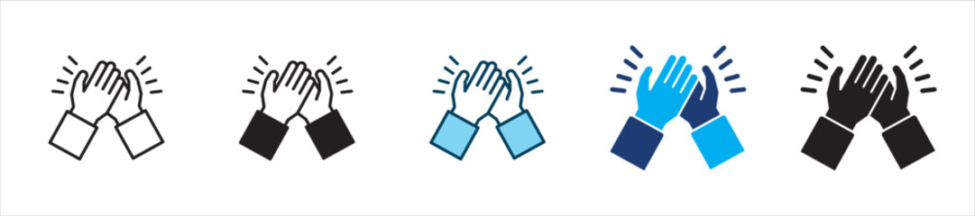 Obraz premium High five and success hand icon set. Icon symbol for clapping, applause, hand clap, appreciation, celebration, success, praise, approval, achievement. Vector illustration