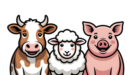 Fototapeta premium Farm animals in a line during a bright day