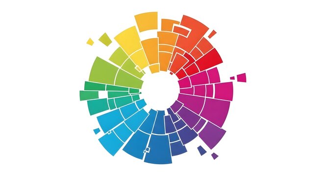 A vibrant color wheel with various shades and hues on a white background