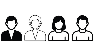 Fototapeta premium Set of diverse people user avatar icons in black and white line art style for social media and business communication profiles