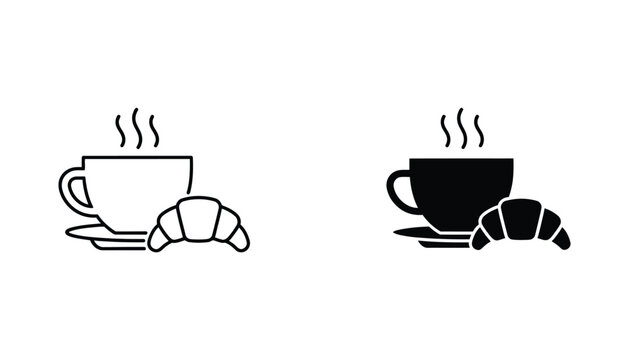 Coffee Cup Croissant Breakfast Icon Set Commercial