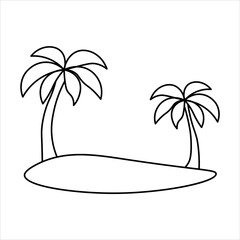 Simple outline drawing of a tropical island with two palm trees, perfect for coloring books or basic illustrations. © AEEOSS