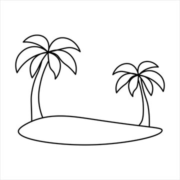Simple outline drawing of a tropical island with two palm trees, perfect for coloring books or basic illustrations.