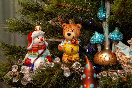 Christmas tree adorned with festive ornaments and twinkling lights