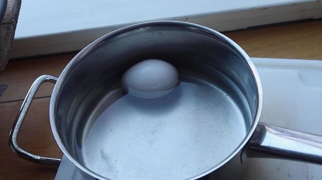Video of an egg rolling in a pan.