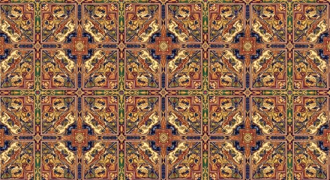 Intricate vintage daman decorative tile design with ornate floral motifs