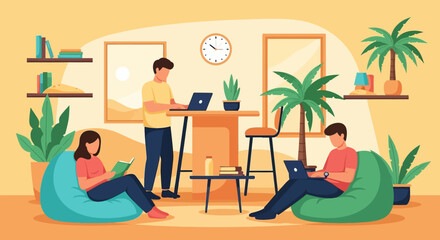 Obraz premium People working and relaxing in a modern coworking space.