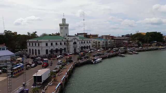 Aerial view of the historic Iloilo Customs House (Aduana) along the Iloilo River. A classic architectural landmark showing the heritage of Panay Island in the Philippines