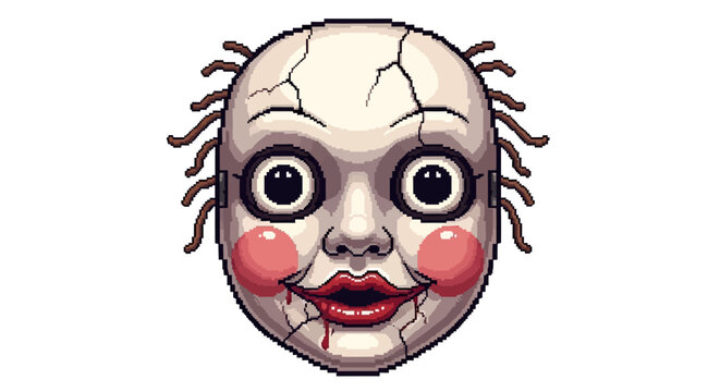 Creepy Cracked Doll Face with Red Cheeks and Lips.
