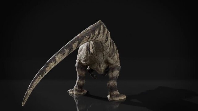 3D CGI animation of Ferocious dinosaur with thick osteoderm and horns