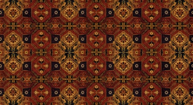 Seamless golden geometric luxury background with intricate ethnic details