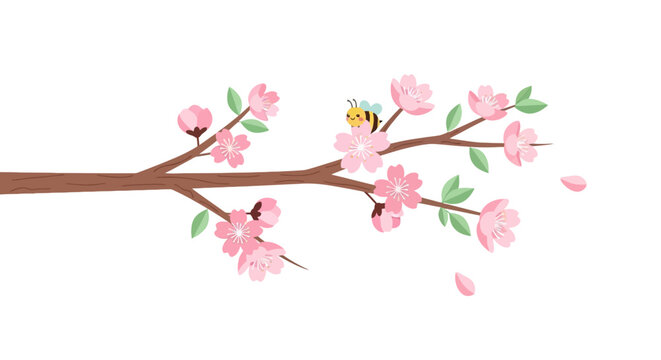 Pink Cherry Blossom Flower Branch Bloom.