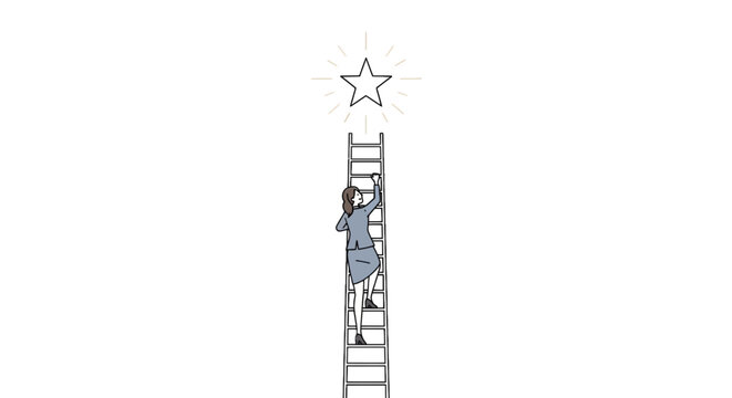 Man on a ladder reaching star.