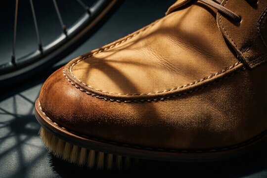 Elegant brown suede mens dress shoe with detailed stitching and brush