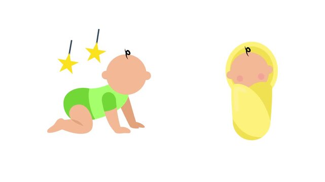 Baby practicing tummy time crawling. Baby activity Icon concept. Full length Icon animation illustration. High quality&nbsp;4k&nbsp;footage