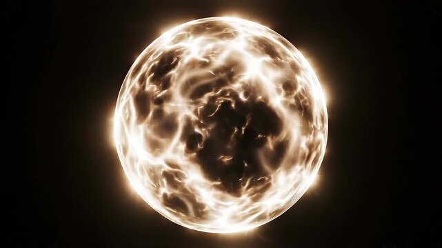 Elegant lens flare on black backdrop concept. Glowing bright energy orb with light effects and glowing aura in dark background