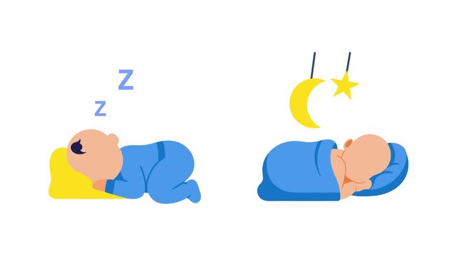Baby sleeping peacefully under moon night. Baby activity Icon concept. Full length Icon animation illustration. High quality&nbsp;4k&nbsp;footage
