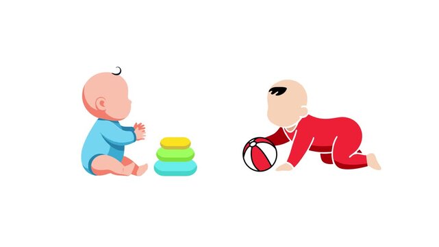 Baby stacking rings and crawling. Baby activity Icon concept. Full length Icon animation illustration. High quality&nbsp;4k&nbsp;footage