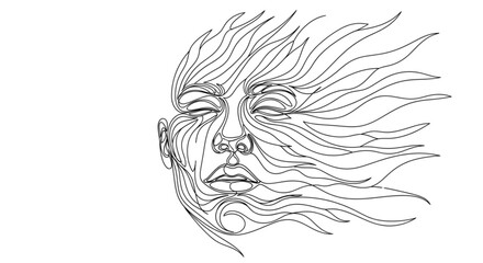 Continuous Line Art Face Dissolving into Waves Emotional Release Minimal Illustration © Deshan