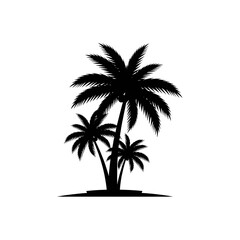 Obraz premium A simple black and white illustration of three tropical palm trees on a white background