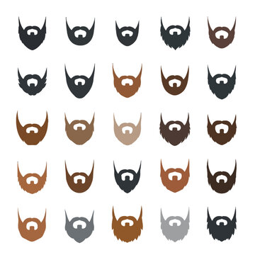 Collection of various beard styles in different colors on a white background design