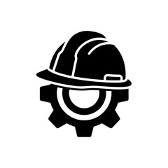 Fototapeta premium A black and white illustration of a construction helmet and a gear symbol design