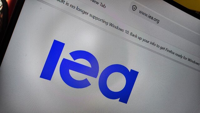 a computer screen with The International Energy Agency website.