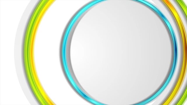 Abstract modern layered paper circles with colorful glossy rings, geometric tech background. Concept motion design. Seamless loop. Video animation Ultra HD 4K 3840x2160