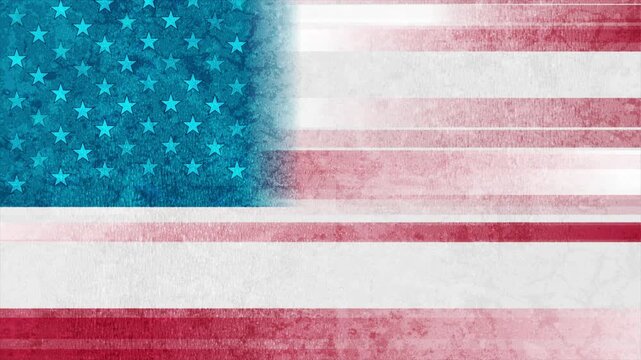 Grunge grainy textural USA flag abstract vintage background. American Independence Day retro motion design. Seamless loop. Video animation Ultra HD 4K 3840x2160