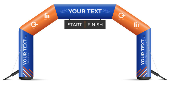 Inflatable Start and Finish Line Arch Mockup for Sports Events and Marathons. Vector Illustration
