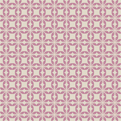 Fototapeta premium Seamless pink geometric pattern with floral motifs on cream background