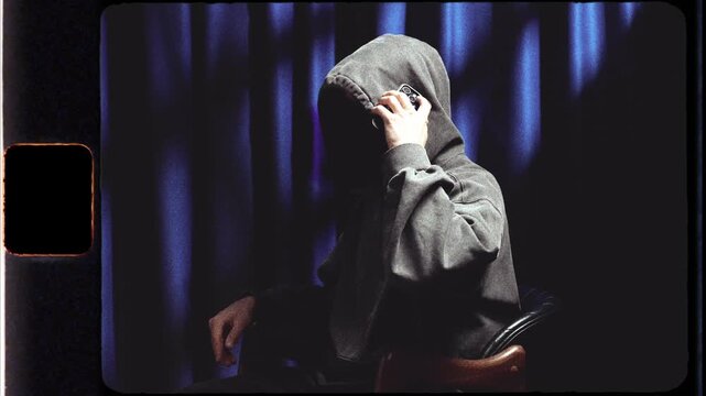 Anonymous hooded figure receiving a mysterious phone call