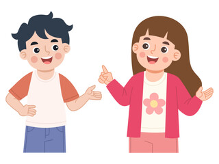 Obraz premium Illustration of Children Talking and Gesturing