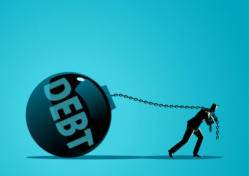 Businessman Dragging Heavy Debt Burden Financial Stress Concept Illustration
