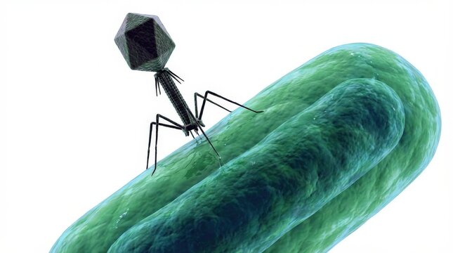Bacteriophage Attaching To Bacterial Cell Surface.