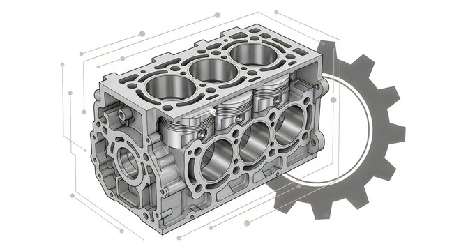 Engine block with gear
