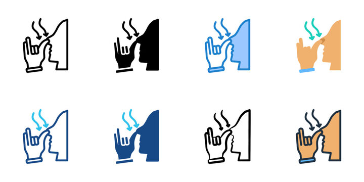 Alternate nostril breathing icons set multiple style collection. Editable stroke 
